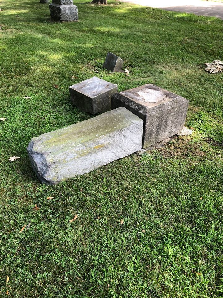 Headstones toppled, smashed and damaged last night at Mound Cemetery